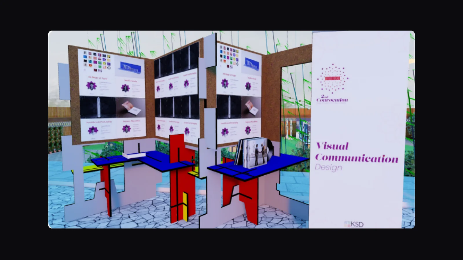 Samarsa - Visual Communication Design booth - display boards and signage tower