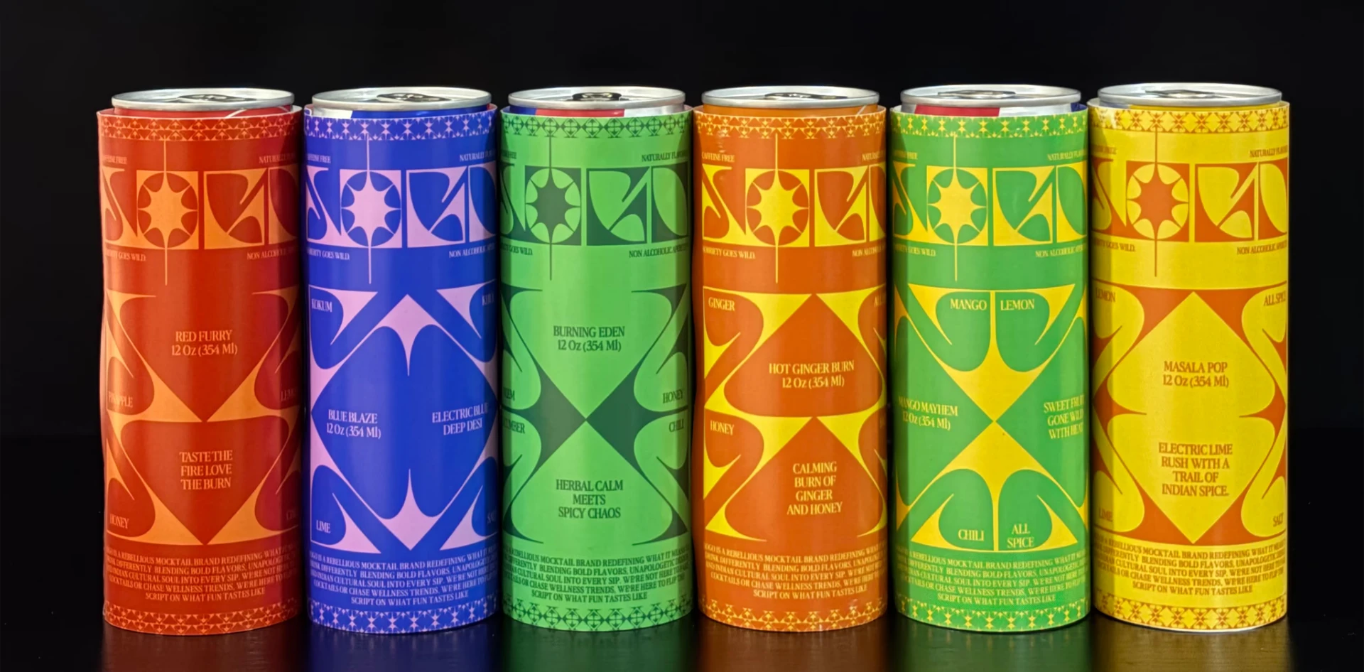 SOGO - 12 oz cans - Red Furry, Blue Blaze, Burning Eden, Hot Ginger Burn, Mango Mayhem, Masala Pop