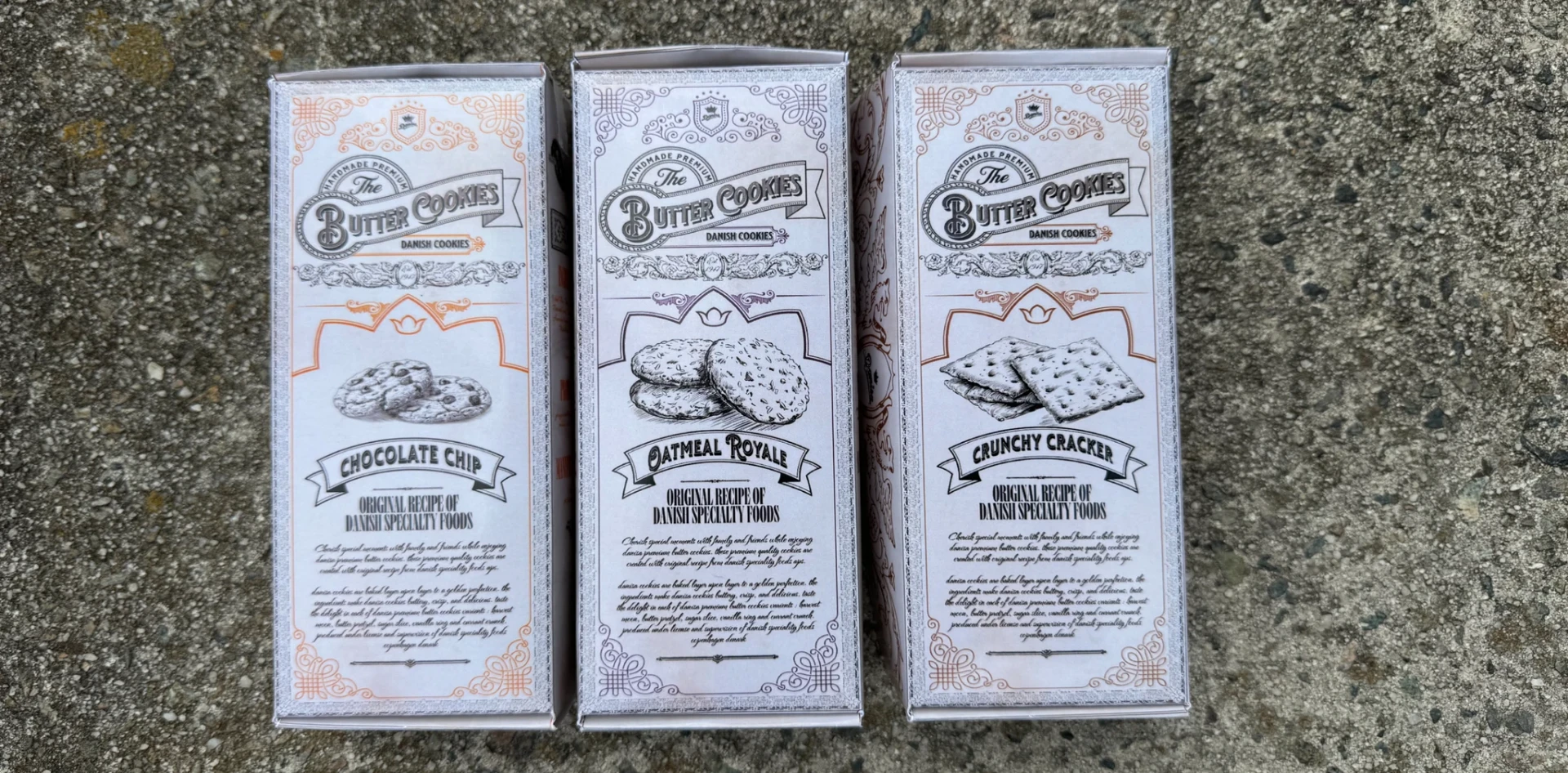 Danisa - Back panels - Chocolate Chip, Oatmeal Royale, Crunchy Cracker