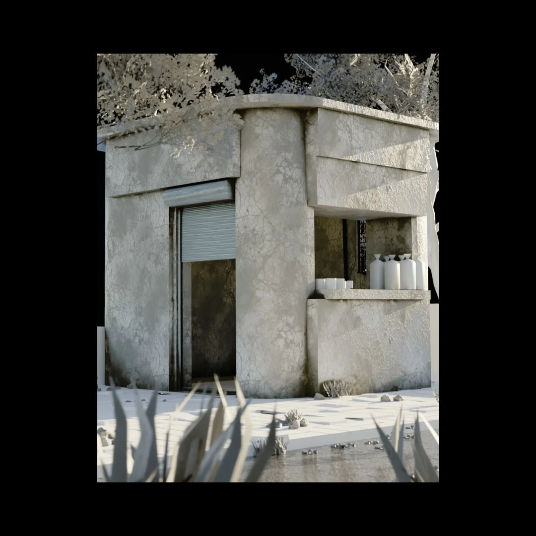 Amul Ni Dukan - Clay render - form, proportion and camera locked before texture
